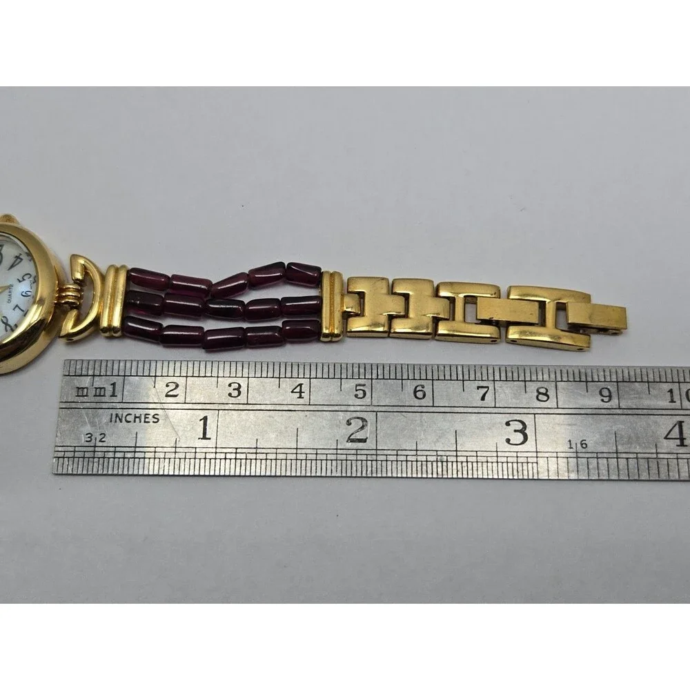 Womens Vintage Avon Purple Beaded Gold Tone Watch Quartz Y2K Dainty New Battery